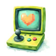 Digital Painting of Retro Video Game Console with Pixel Heart