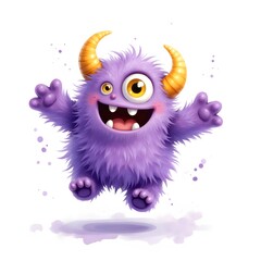 Digital Illustration of a Jumping Purple One-Eyed Monster