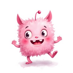 Digital Illustration of a Pink Fluffy Cartoon Monster