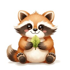 Digital Illustration of Raccoon with Leaf