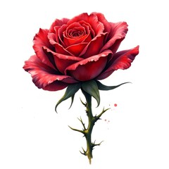 Digital Rendering of a Single Red Rose with Thorns