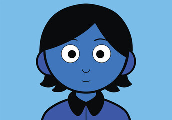 Playful blue faced avatar in modern vector style, expressive cartoon character portrait