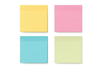Four colorful sticky notes forming a square on a transparent background, ready for your message