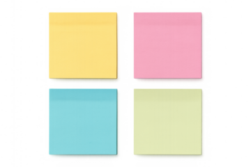 Four colorful sticky notes forming a square on a transparent background, ready for your message