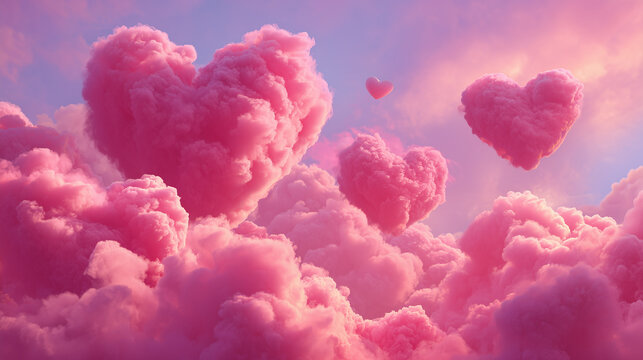 Romantic vibes fill the air with pink heart-shaped clouds, capturing the essence of Valentine&rsquo;s Day magic.

