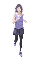 髪がなびく走る女性イラスト