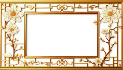 Golden floral frame with an Asian-inspired design for showcasing content
