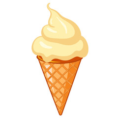 Creamy vanilla ice cream cone vector, on transparent background, perfect for dessert menus, food blogs