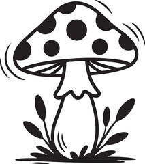 Polka Dot Mushroom Doodle Vector Illustration in Black and White