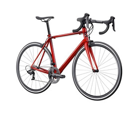 Red road racing bicycle with aerodynamic frame isolated transparent background, png