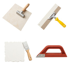 Set of tile grouts on white background construction material