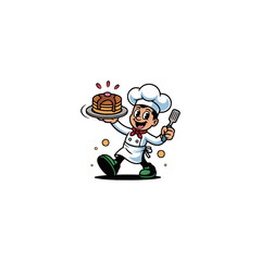 Obraz premium Cartoon Pancake Chef Fun Breakfast Character for Food, Restaurant or Bakery Branding