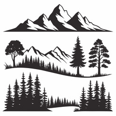 Landscape Silhouette Sheet Vector Set on White Background