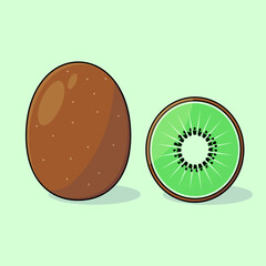 vector illustration of Whole and Sliced Kiwi Fruit on Green Background