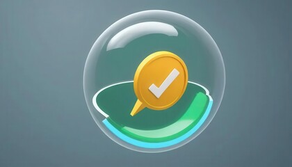 Cybersecurity awareness best practice concepts. A golden checkmark icon enclosed within a transparent protective bubble, symbolizing security and verification.