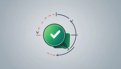 Cybersecurity awareness best practice concepts. A green checkmark inside a chat bubble with circular progress design elements on a light gray background.