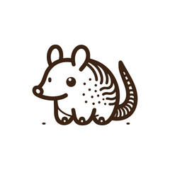 A stylized illustration of a cute armadillo, depicted in a simple outline style.
