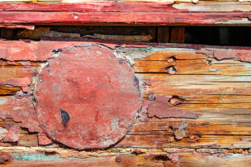 Peeling paint on an old boat