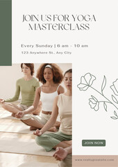 BOOST Green and Brown Minimalist Organic Yoga Class Poster Design Template

