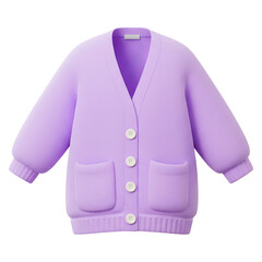 Purple Buttoned Cardigan with Pockets and Ribbed Cuffs on White Background