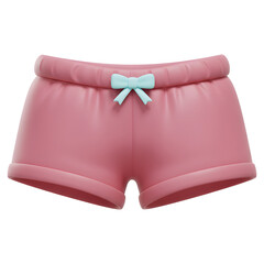3D Pink Girls Shorts with Light Blue Bow and Rolled Hem on White Background