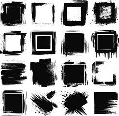 Black vector rough edge rectangles. Grunge square frames set. Jagged edge torn paper background collection. Paint brush strokes. Grungy distressed text boxes. EPS 10 version.