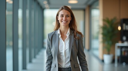 Fototapeta premium Business woman businesswoman walking smiling in office building 