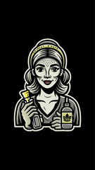 Hand drawn a woman doing morning skincare routine colorful image. Vintage style. Vector illustration.