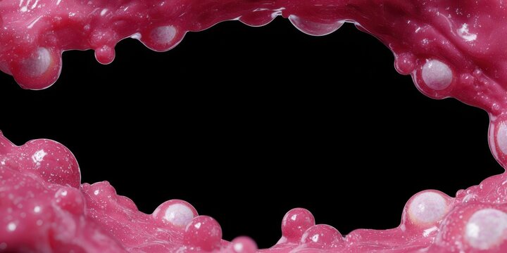 Dark pink slime frame with bubbles and eyeballs on a black background features an empty center