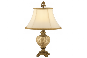 Vintage table lamp casting soft, warm illumination, transparent background highlighting sleek silhouette for seamless design integration
