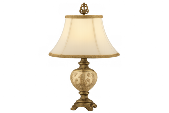 Vintage table lamp casting soft, warm illumination, transparent background highlighting sleek silhouette for seamless design integration