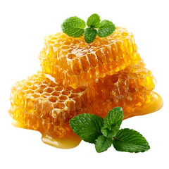 Golden Honeycomb with Mint Leaves isolated on a transparent background 1