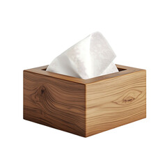 Wooden tissue box with white tissues isolated on transparent background