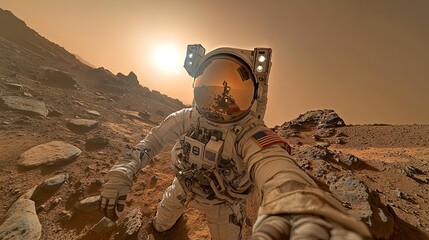Astronaut on Mars taking a selfie
