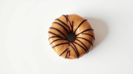 Obraz premium Caramel Donut with Chocolate Drizzle on White Background