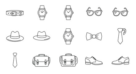 Classic Men's Fashion Accessories Line Art Icons
