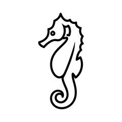 A simple black and white line drawing of a seahorse in a side profile view.