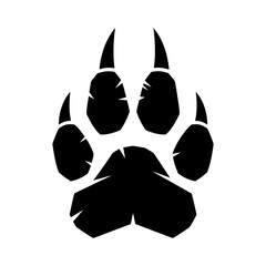 Black silhouette of a paw print with sharp claws, isolated on a white background. © riiicil
