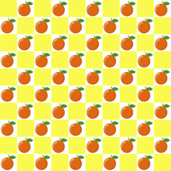 This image features a lively, colorful fruit-themed pattern arranged in a checkerboard layout.