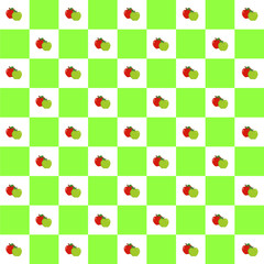 This image features a lively, colorful fruit-themed pattern arranged in a checkerboard layout.