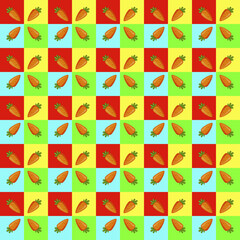 This image features a lively, colorful fruit-themed pattern arranged in a checkerboard layout.