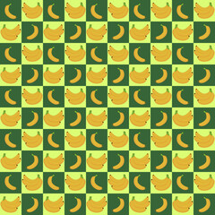 This image features a lively, colorful fruit-themed pattern arranged in a checkerboard layout.