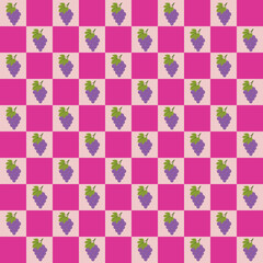 This image features a lively, colorful fruit-themed pattern arranged in a checkerboard layout.