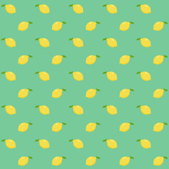 age displays a seamless repeating pattern featuring bright yellow lemons scattered across a solid teal green background.
