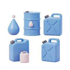 A charming 3D rendered fuel set icon, part of a collection featuring multiple graphic elements, perfect for illustrating energy, power, or transportation concepts in digital designs and interfaces.