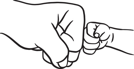 Line art vector illustration of a father and son fist bumping. A symbol of love, trust, and connection between father and son. Ideal for Father's Day.