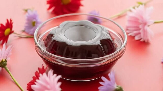 pudding on the table with flowers