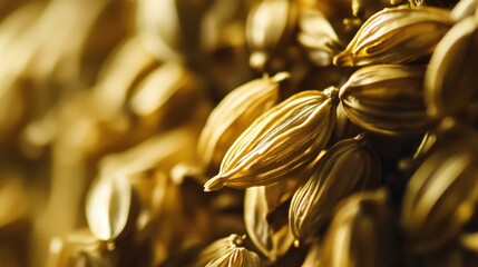Close up golden cardamom pods illustrating texture and details