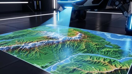Aerial landscape model projection futuristic robotic visualization technology - Powered by Adobe