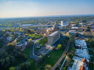 Sunny aerial view of the downtown Hot Springs